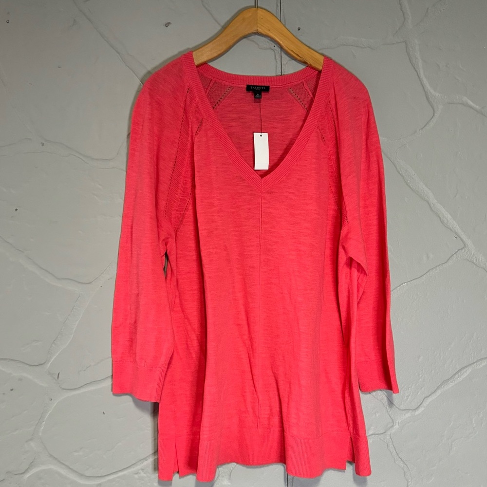 Talbots Pink Lightweight Cotton V Neck Sweater New